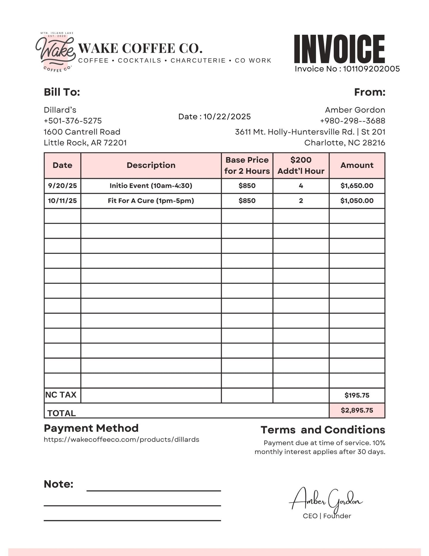 Dillard's |  Invoice No.  101109202005